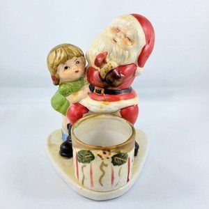 Christmas Santa Claus & A Child Candle Holder Vintage 1979 Jasco Luvkin Friends